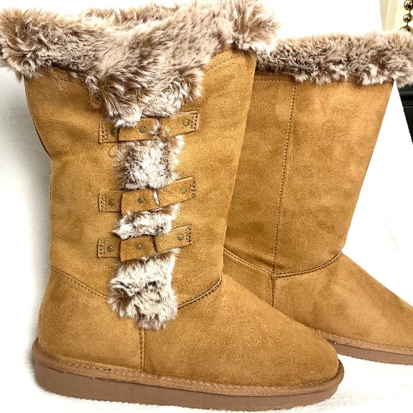 HStylish Brown Slip On Calf High Fur-Lined Waterproof Winter Snow Boot Sz 9 - Picture 13 of 16